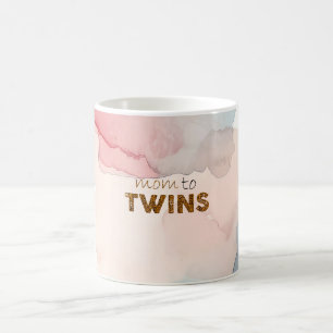 Pink Abstract Watercolor Mom to Twins Coffee Mug