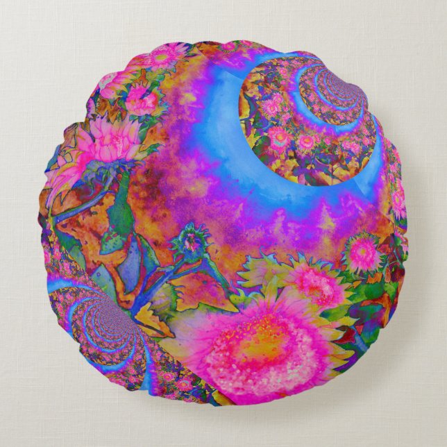 Pink abstract watercolor painting round pillow (Front)