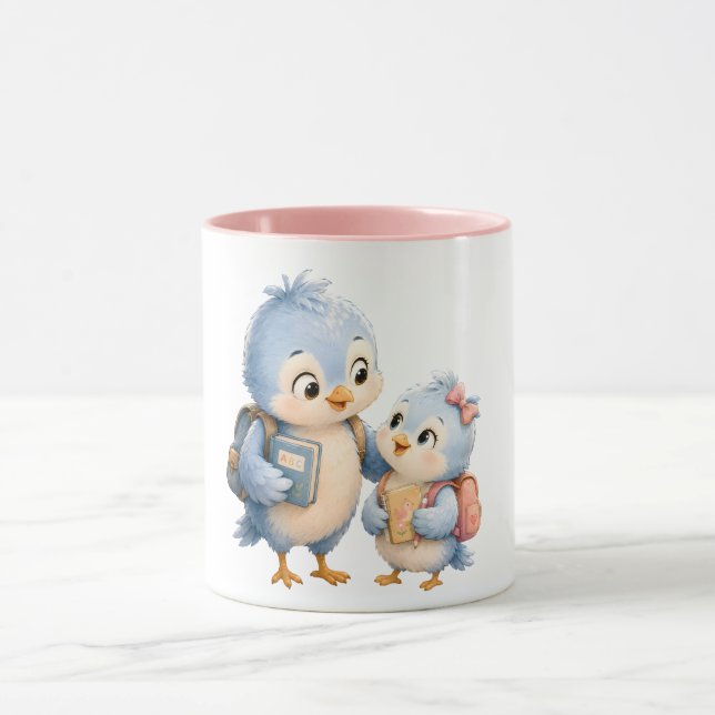 Pink Accent Mug Bird Siblings (Center)