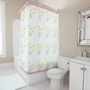 Pink Accents Pretty Daisy Flowered Bath Curtain