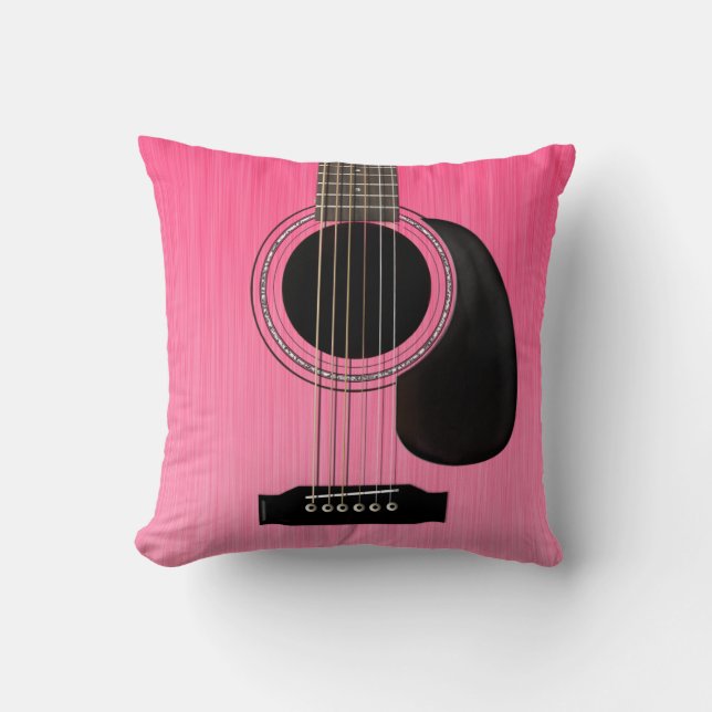 Pink Acoustic Guitar Throw Pillow (Front)