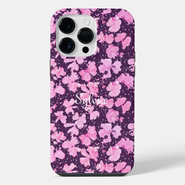 Pink Acrylic Paint Flower Petals iPhone Case (Back)