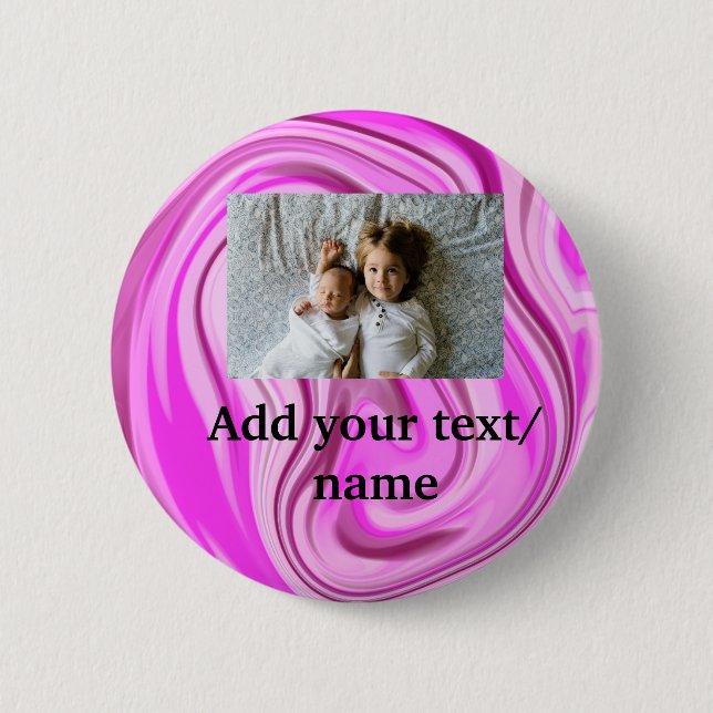Pink acrylic pour marble add your text photo  thro 2 inch round button (Front)