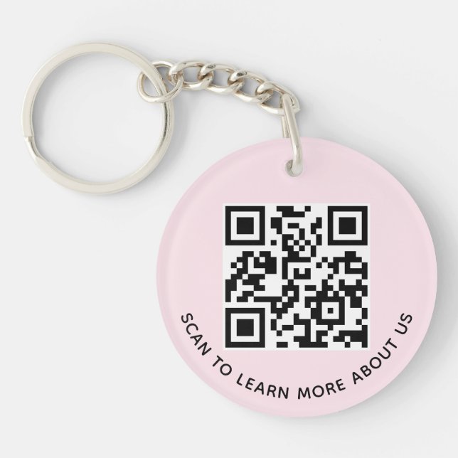 Pink Acrylic QR Code Keychain Business Logo Round (Front)
