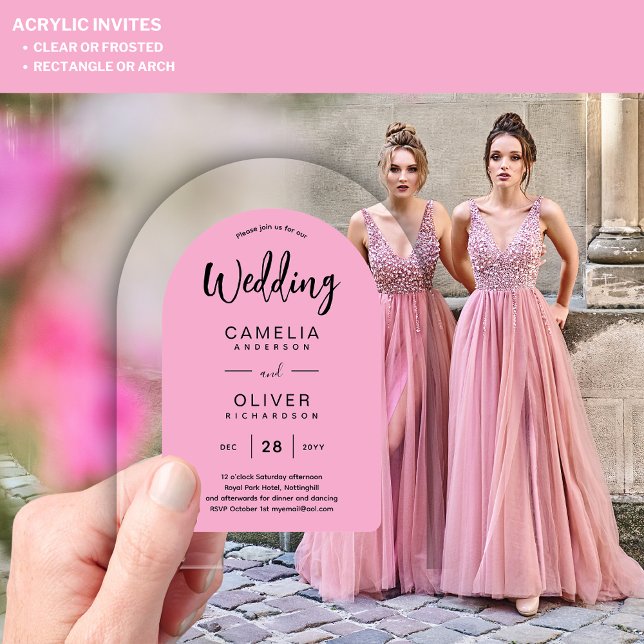 Pink Acrylic Wedding Invites Black Text Modern Invitations (Creator Uploaded)