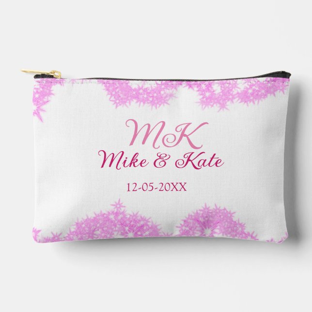 Pink add couple name date monogram glitter sparkle accessory pouch (Front)