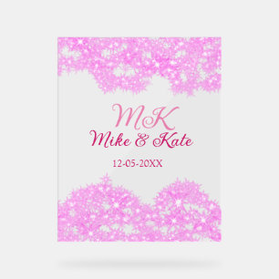 Pink add couple name date monogram glitter sparkle acrylic sign