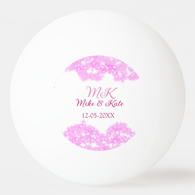 Pink add couple name date monogram glitter sparkle ping pong ball (Front)