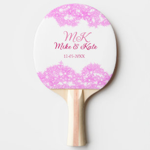 Pink add couple name date monogram glitter sparkle ping pong paddle