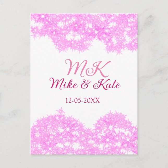 Pink add couple name date monogram glitter sparkle postcard (Front)