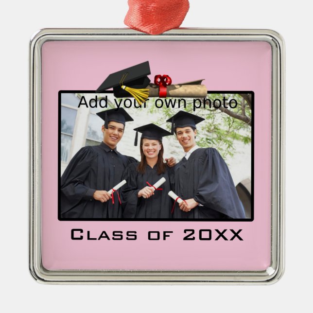 Pink Add your Photo / Year Graduation Metal Ornament (Front)