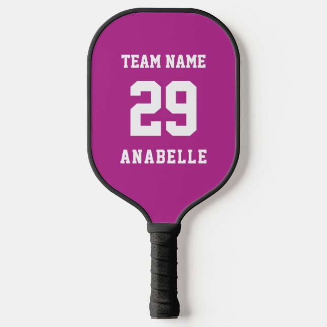 Pink Add Your Team Name Jersey Number Text Pickleball Paddle (Front)