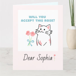 Pink Adorable Cat&Rose Folded Greeting Card