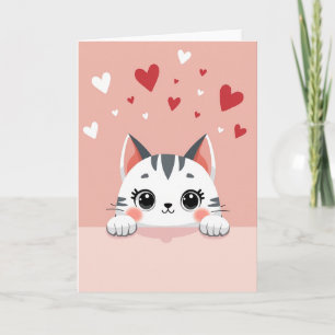 Pink Adorable Cat Valentines Card