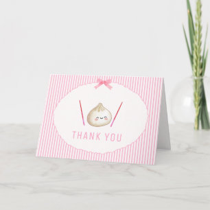 Pink Adorable Girl Bow Asian Dumpling Baby Shower Thank You Card