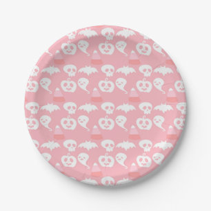 Pink Adorable Halloween Pattern Paper Plate