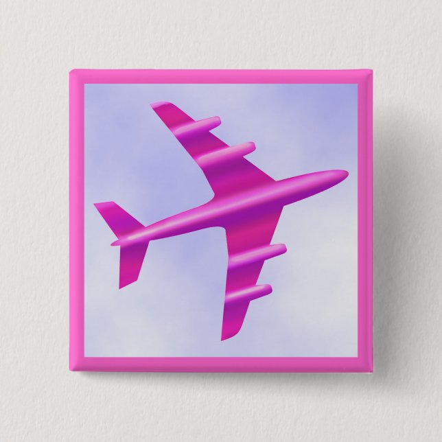 Pink Aeroplane 2 Inch Square Button (Front)