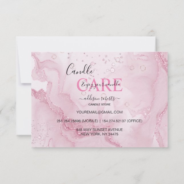 Pink Aesthetic Candle Care Square Thank You Card (Back)
