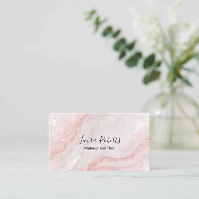 Pink Aesthetic Marble Glitter Business Card (Standing Front)
