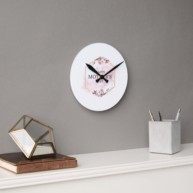 Pink Aesthetic Mother's Day Round Clock (Office)