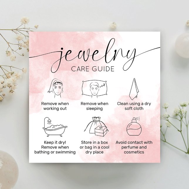 Pink Aesthetic Watercolor Logo Jewellery Care Square Business Card (Creator Uploaded)