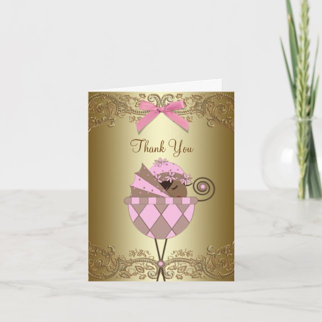 Pink African American Baby Girl Merci Cartes (Devant)