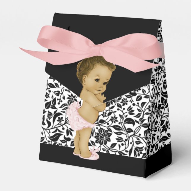 Pink African American Baby Girl Shower Favor Box (Front Side)