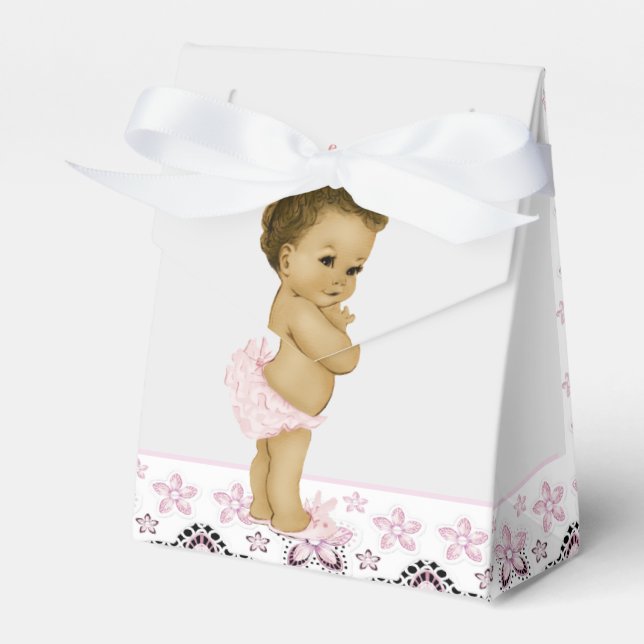Pink African American Baby Girl Shower Favour Boxe Favor Box (Front Side)