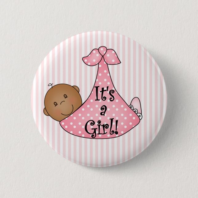 Pink African American It's a Girl 2 Inch Round Button (Front)