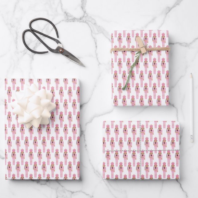 Pink African American Nutcracker Christmas Wrapping Paper Sheet (Front)