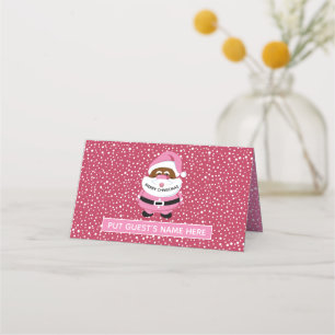 Pink African-American Santa Claus Christmas escort Place Card