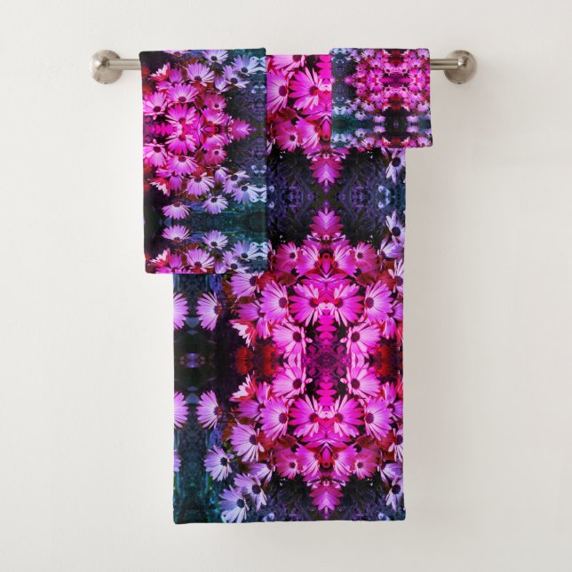 Pink African Daisy Flowers Abstract Art   Bath Towel Set (Insitu)