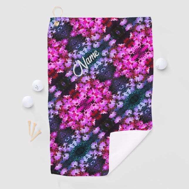 Pink African Daisy Flowers Abstract Personalized  Golf Towel (InSitu)
