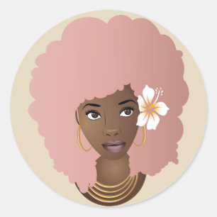 Pink Afro, Flower in Her Hair Stickers