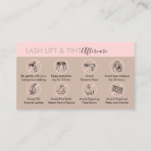 Pink Aftercare Instruction for Lash Lift and Tint Business Card