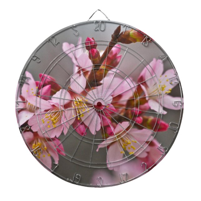 Pink Against A Grey Sky Japanese Cherry Blossoms Dartboard (Front)