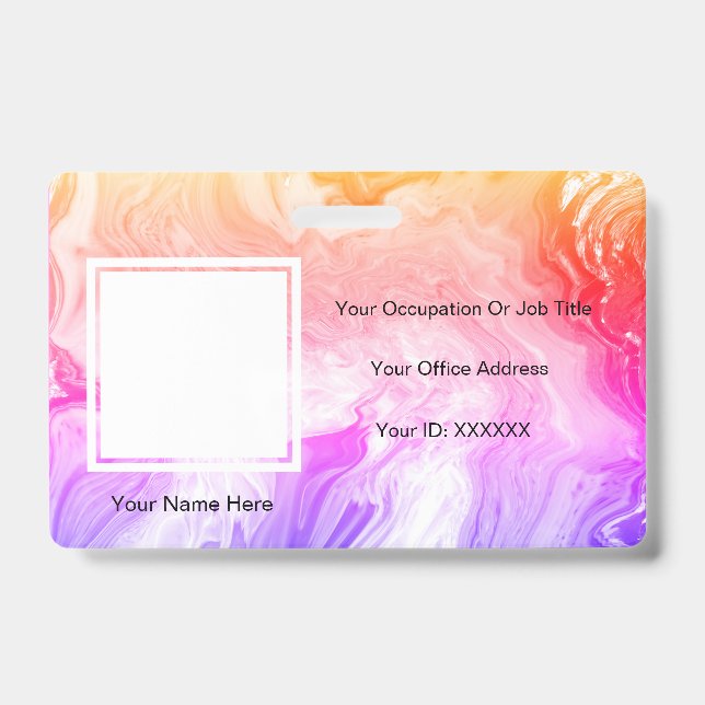 Pink Agate Art Photo Text Templates Employee Badge (Front)