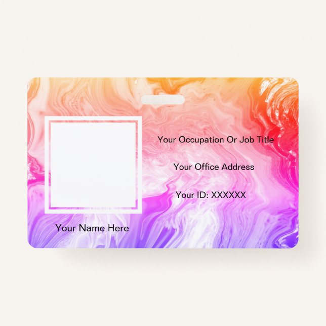 Pink Agate Art Photo Text Templates Employee Badge (Front)