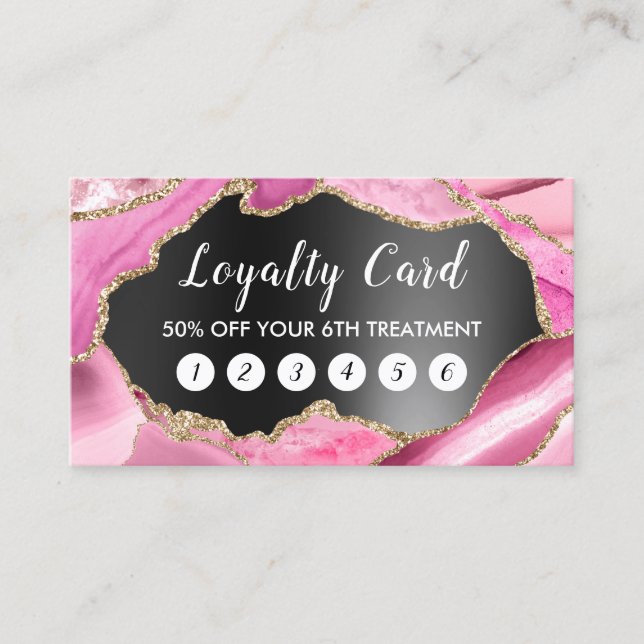 pink agate black foil loyalty card (Front)