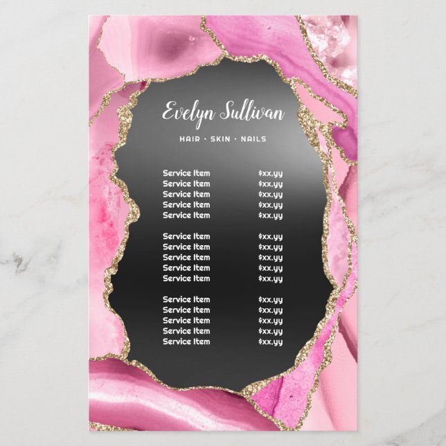 Pink agate black foil price list flyer (Front)