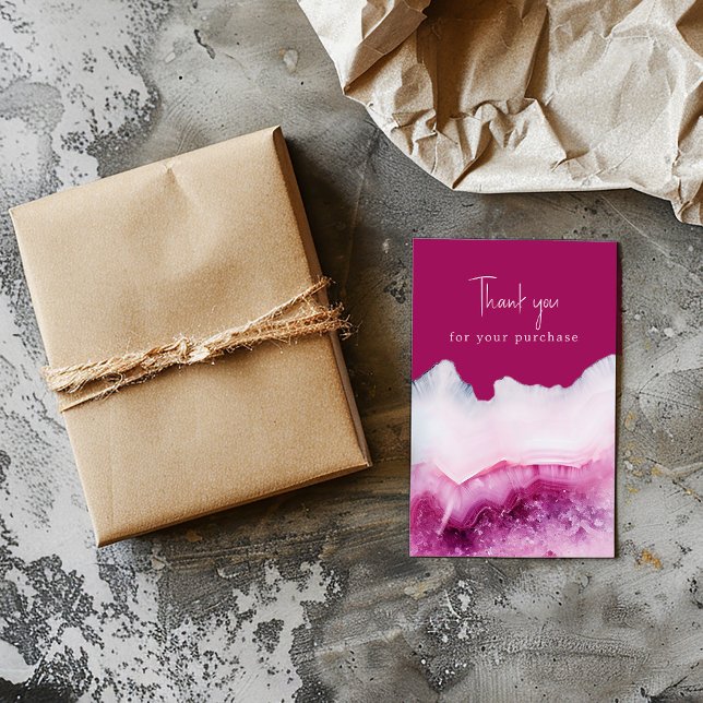 Pink agate effect thank you for your purchase enclosure card (Pink agate effect enclosure card that says "Thank you for your purchase" and space your message)