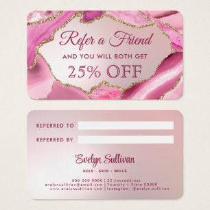 Pink Agate Faux Foil Referral Card