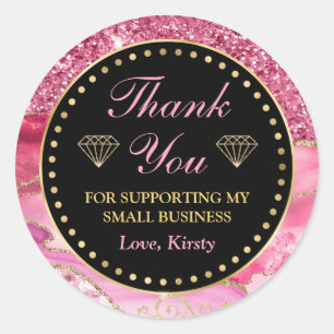 Pink Agate Geode Slices & Gold Small Business Classic Round Sticker