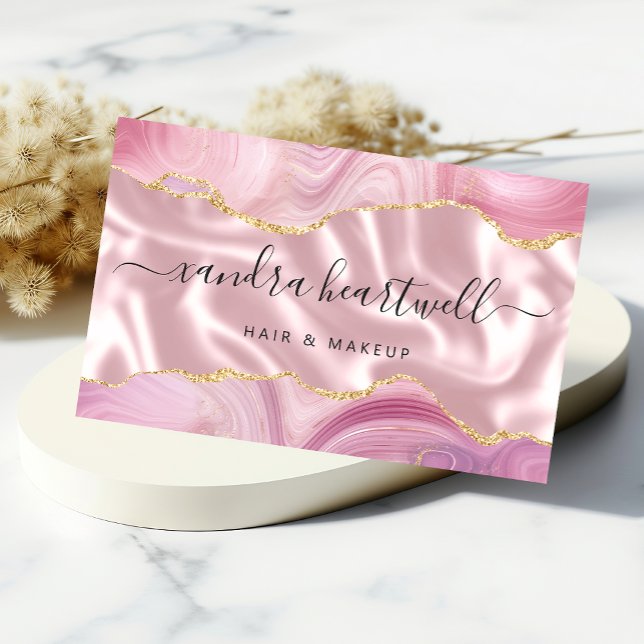 Pink Agate Gold Glitter Luxury Business Card (Creator Uploaded)