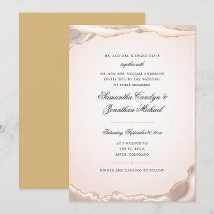 Pink Agate Gold Glitter Script Wedding Invitation