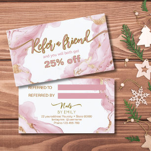 Pink Agate Marble nail salon Referral Card
