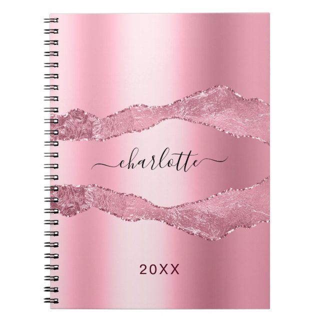 Pink agate marble name script notebook (Front)