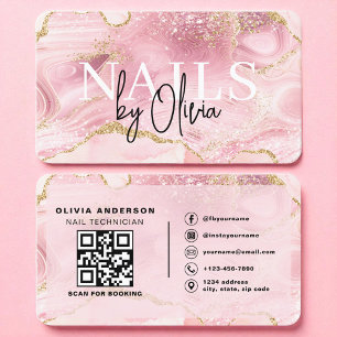 Pink Agate Marble QR Code Nail Specialist Artist Business Card