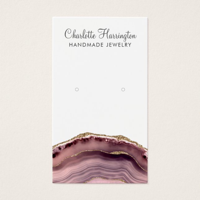 Pink Agate Script Earring Jewellery Display Card (Front)