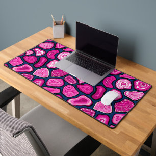 Pink agate slices desk mat